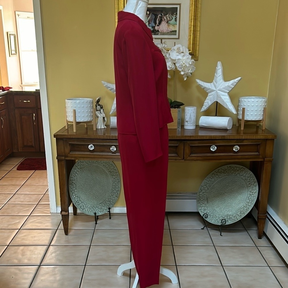 Vtg Y2K Allison Taylor NWOT Holiday 100% Silk Red Pant Suit Set Size Medium - Picture 7 of 16